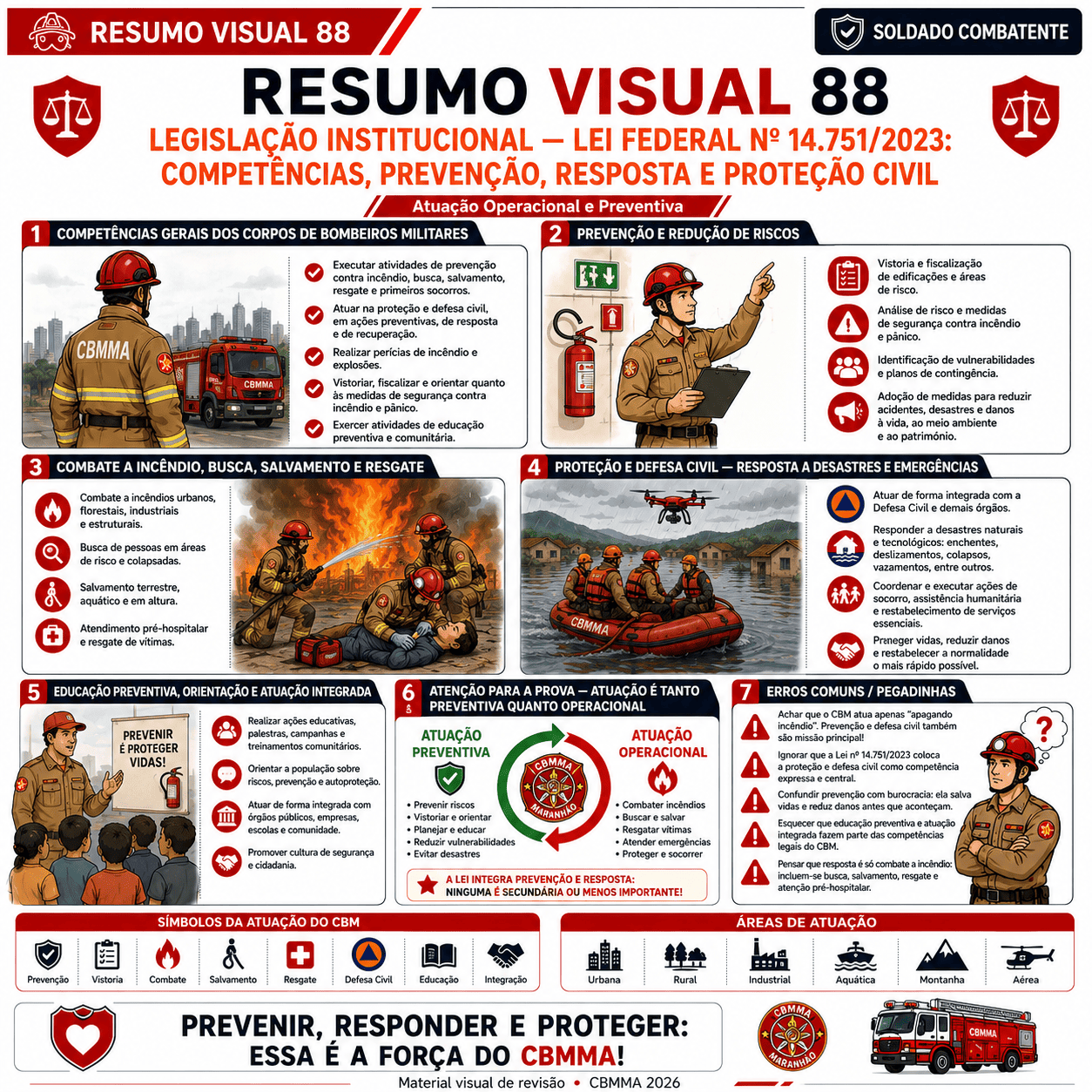 Amostra real de resumo visual do Kit Visual CBMMA 2026 para Soldado Combatente