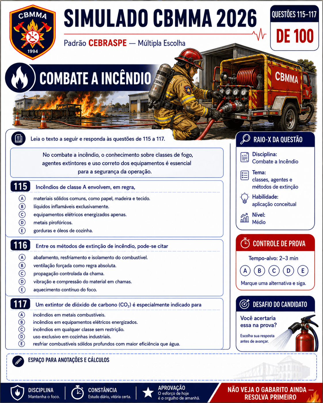 Amostra real de simulado do Kit Visual CBMMA 2026 para Soldado Combatente